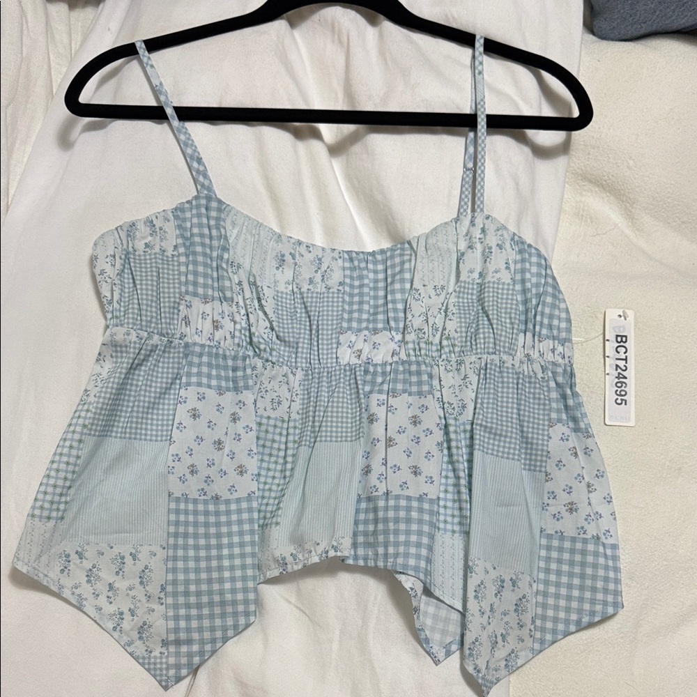 Blue Patchwork Women's Top